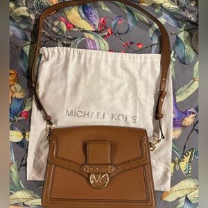 Michael Kors Saddle Shoulder Bag in Brown with Gold Hardware
